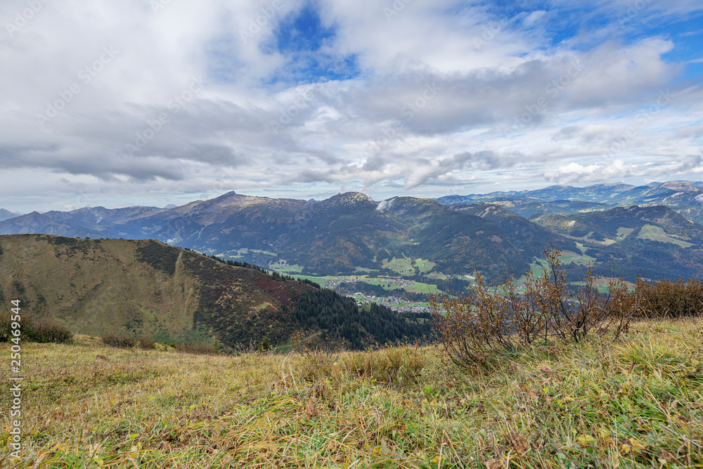 Oberstdorf - View to Fellhorn mountain Ridge Hiking path to Kleinwalsertal-Panorama, Bavaria, Germany, 27.09.2017