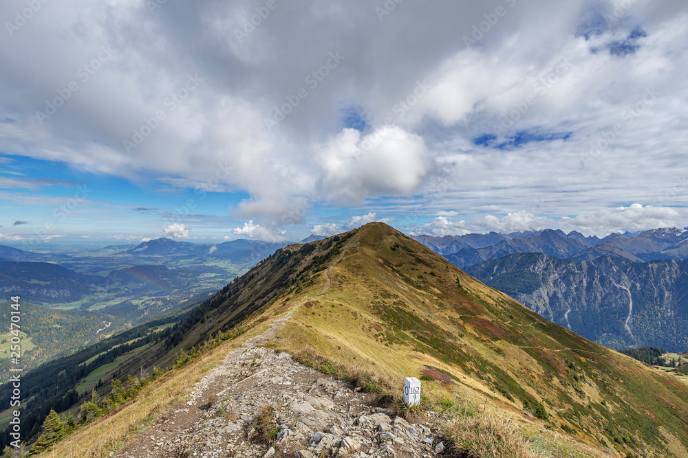 Oberstdorf - View from Fellhorn mountain Ridge Hiking path to Alps-Panorama, Bavaria, Germany, 27.09.2017