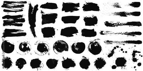 Set of black ink hand drawn brushes collection isolated on white background for your design. Dirty artistic brush strokes element. Black labels  background  paint texture. Vector