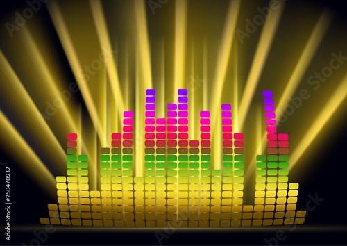 Abstract form of sound wave, digital equalizer, sound impulses of musical rhythm. Bright background for your design. Vector illustration