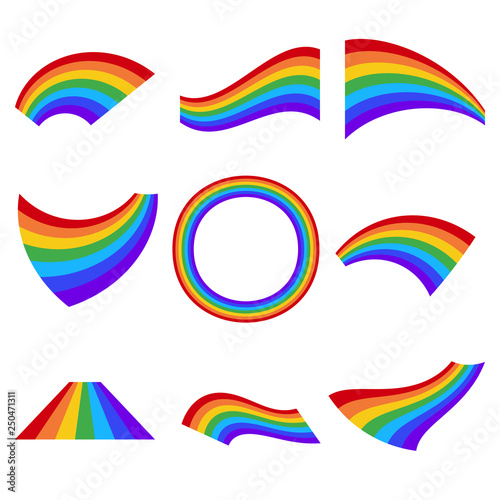 Set of rainbows in different shape isolated. Vector illustration