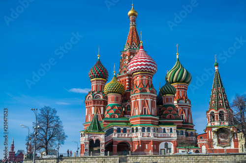 St Basil orthodox cathedral, with blue sky, Moscow, Russia