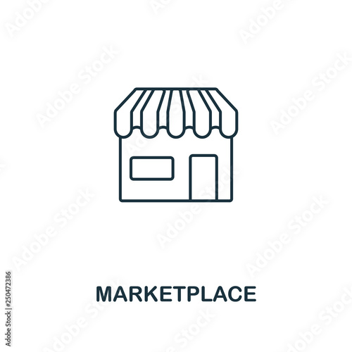 Marketplace outline icon. Thin line element from crowdfunding icons collection. UI and UX. Pixel perfect marketplace icon for web design, apps, software, print usage