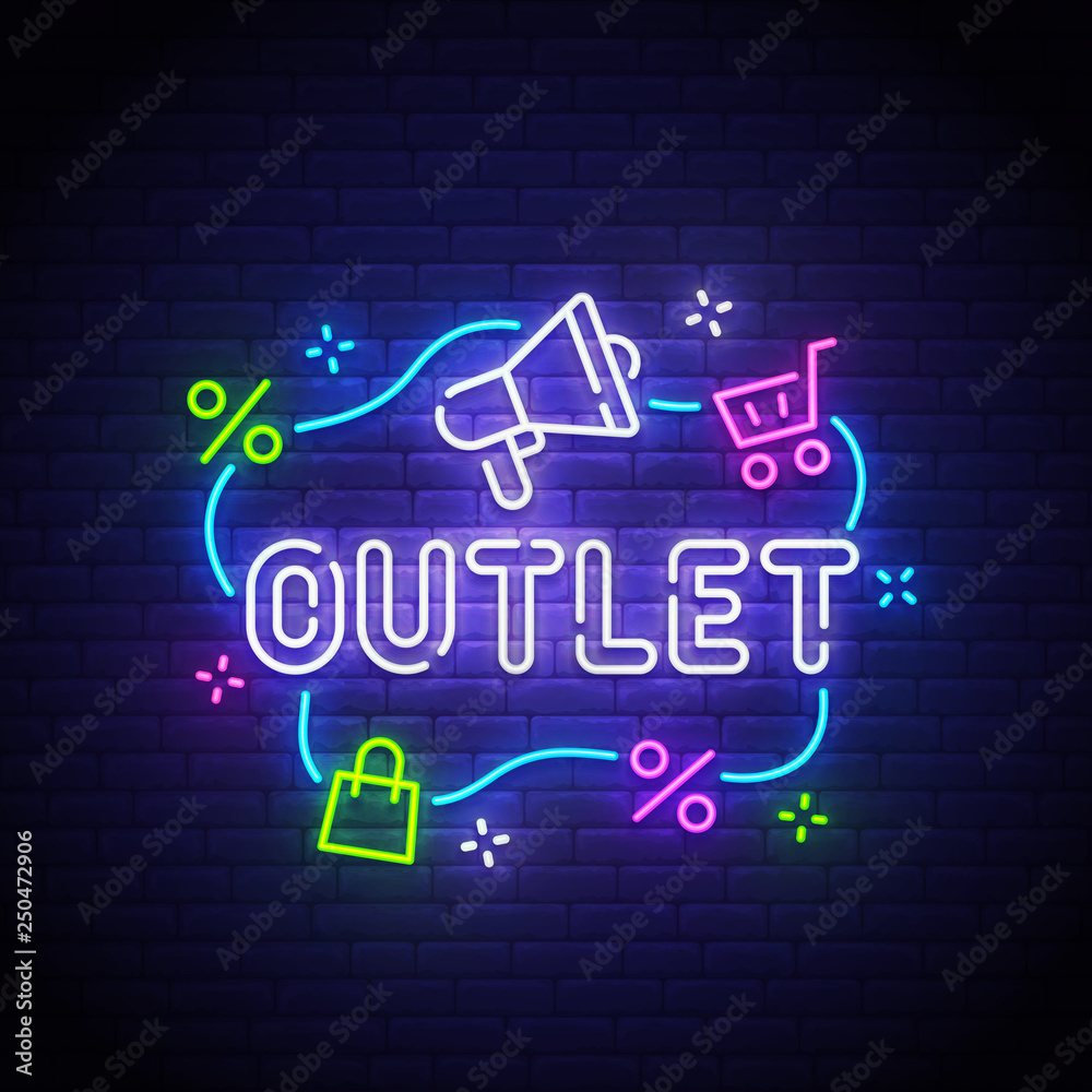 Vettoriale Stock Outlet neon sign, bright signboard, light banner. Outlet  logo neon, emblem. Vector illustration | Adobe Stock