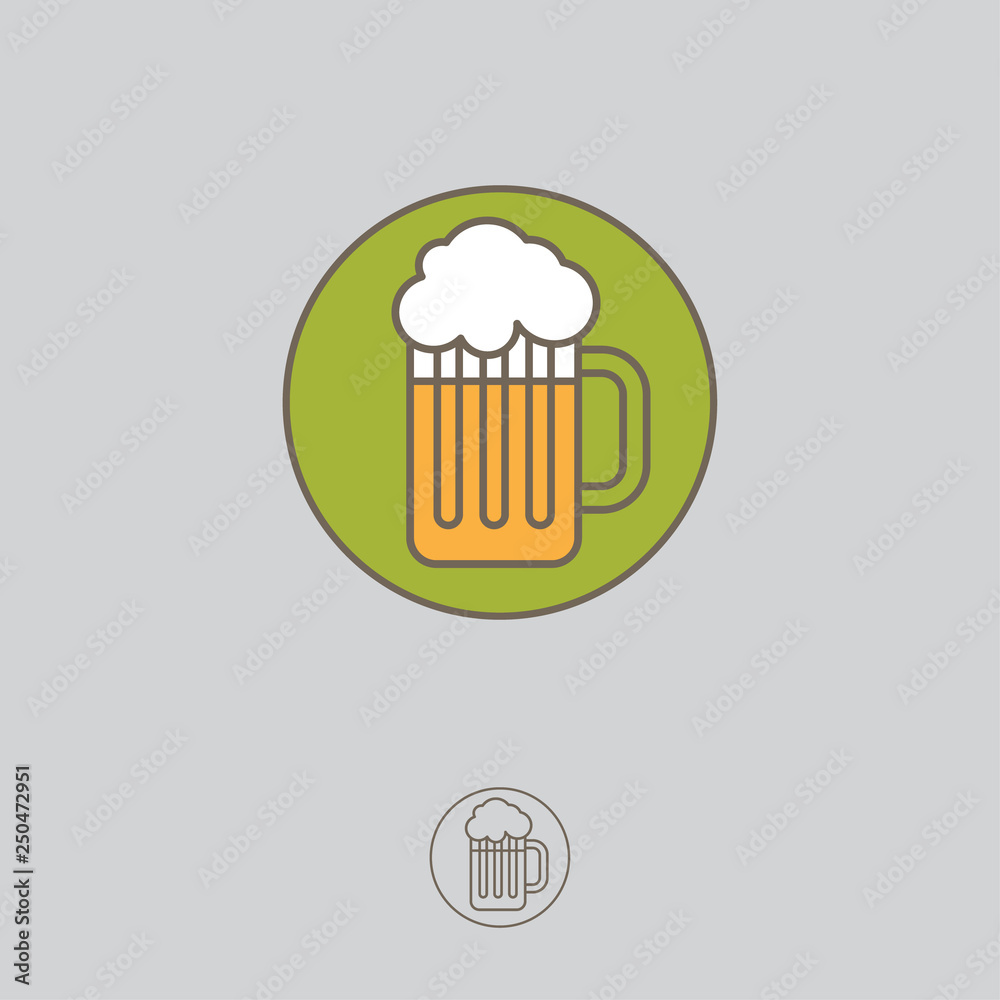 Mug with foam illustration, isolated on circle badge. Beer icon. Linear style. Mug with foam illustration, isolated on circle badge. Beer icon. Linear style.