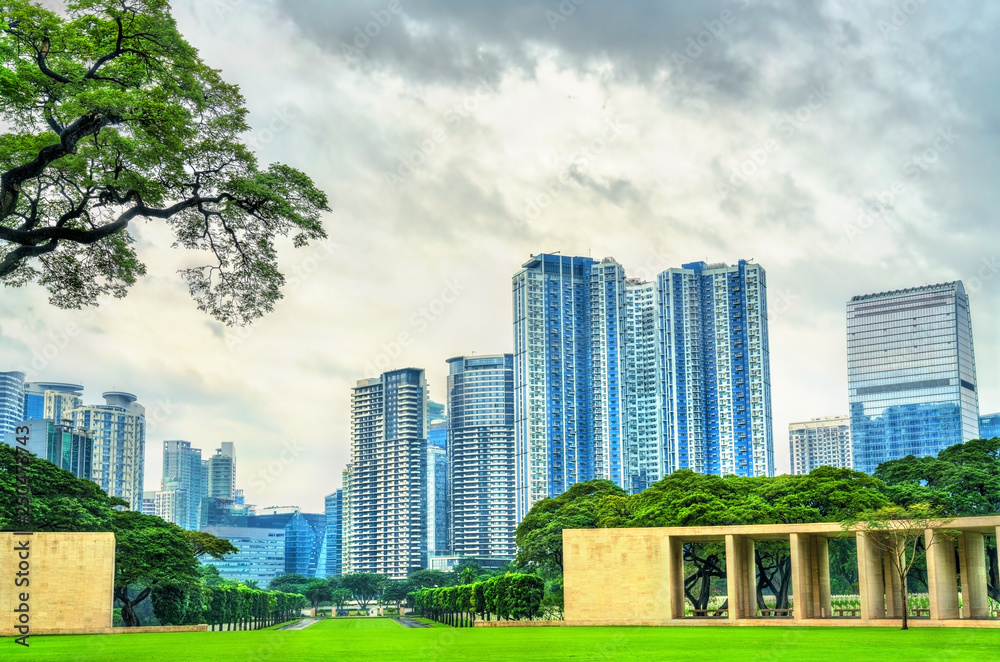 Skyscrapers as seen from Manila American Cemetery, Philippines