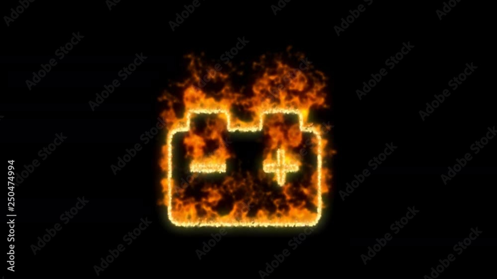 car battery symbol inflames. Then disappears. In - Out loop. Alpha channel Premultiplied - Matted with color black car battery symbol inflames. Then disappears. In - Out loop. Alpha channel Premultiplied - Matted with color black