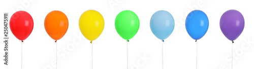 Set of bright colorful air balloons on white background