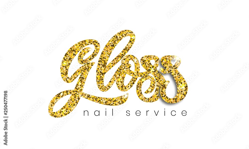 Elegant logo Gloss nail service. Hand draw calligraphy lettering. Vector illustration. Elegant logo Gloss nail service. Hand draw calligraphy lettering. Vector illustration.