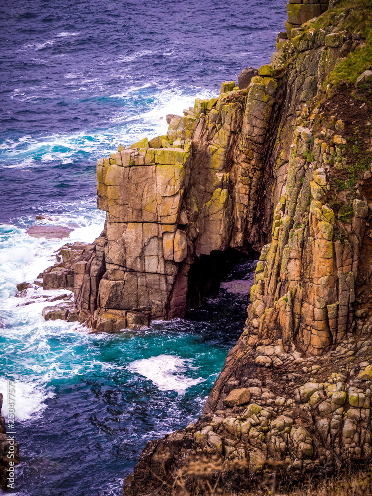 Obraz premium Famous Landmark in Cornwall - Lands End at the Celtic Sea