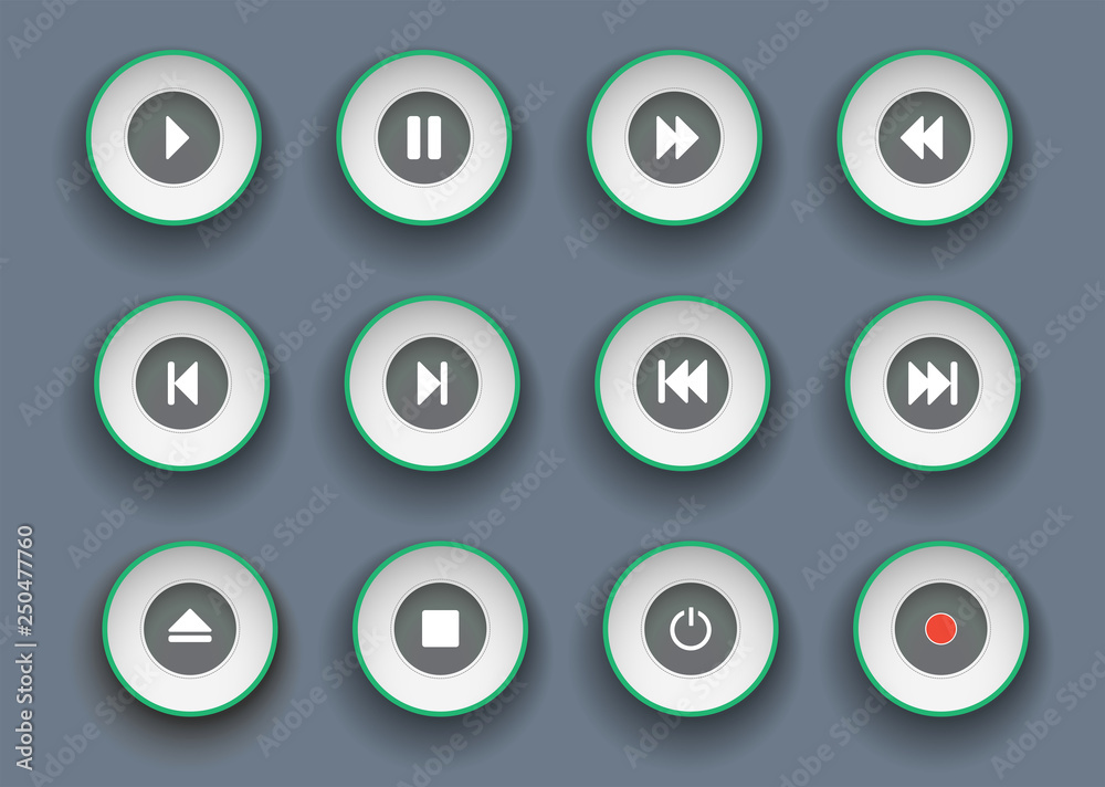 player buttons set in paper cut style. Symbols for play, stop, pause and moving clip forward and back player buttons set in paper cut style. Symbols for play, stop, pause and moving clip forward and back
