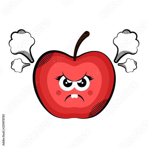 Angry apple cartoon. Colored sketch. Vector illustration design
