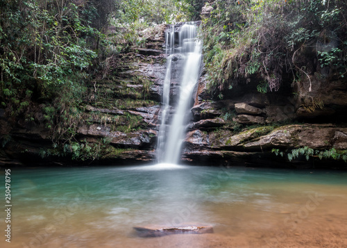  view of the waterfall called "cold water" in ibitipoca, minas gerais, brazil