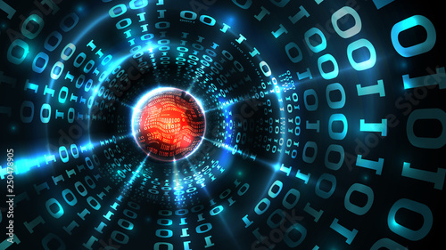 Abstract computer data background programming binary code, data stream, abstract firewall. Hacking computer system, database, internet server with virus, malicious code. Vector illustration