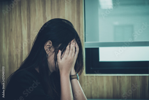 Close up sad beautiful asian woman Disappointed by love,Thailand people heartbreak concept,Lonely girl sadness photo