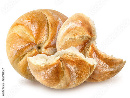 Photography Freshly baked loafs of traditional austrian round bread Kaisersemmel isolated on a white background