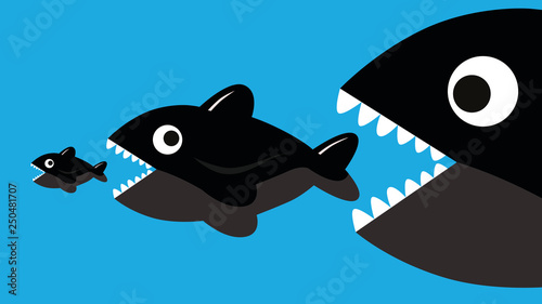 Big fish eating small fish vector illustration