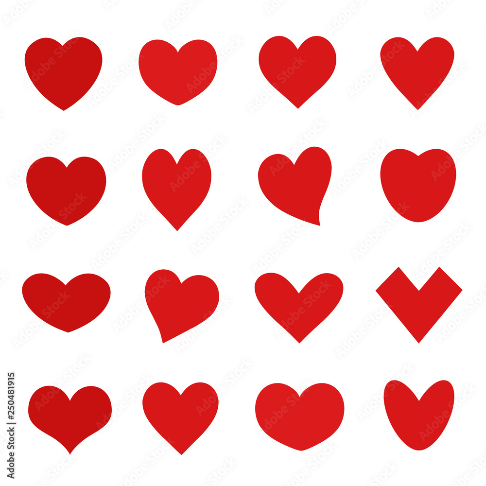 Red hearts set isolated on white background for your design.