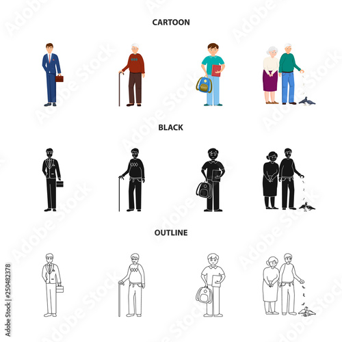 Vector illustration of character and avatar icon. Collection of character and portrait stock vector illustration.