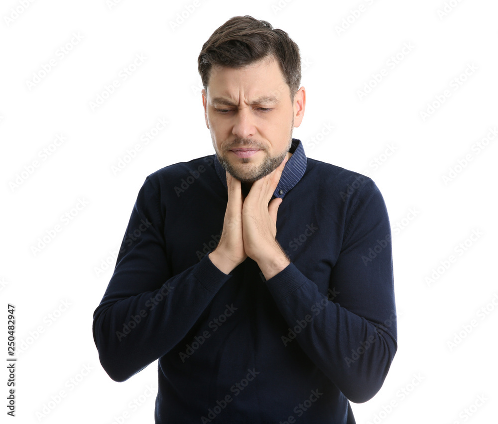 Man suffering from cough isolated on white Man suffering from cough isolated on white