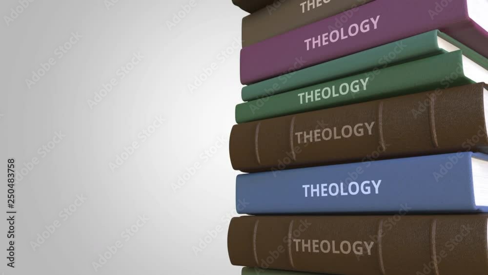 Pile of books on THEOLOGY, loopable 3D animation