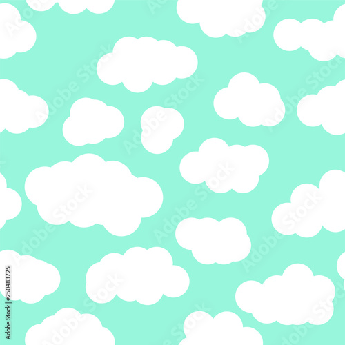 Repeating Seamless Vector Pattern with Fluffy Clouds on Blue Background