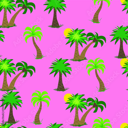 Seamless Repeating Vector Pattern Palm Trees on Pink Background