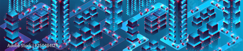 Smart city. Isometric big data concept, database.  Abstract technology background. Vector illustration
