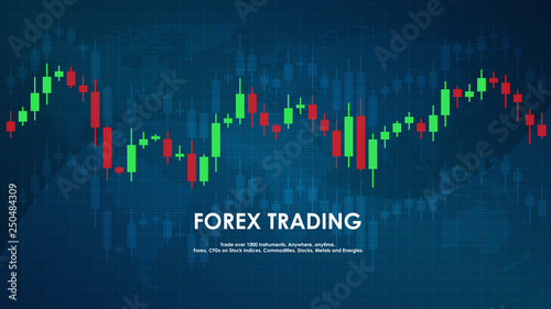 Forex trading chart on a blue background. Forex trading graphic design concept.