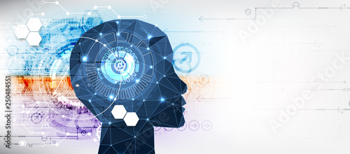 Artificial Intelligence concept.  Creative brain concept background. Vector science illustration.