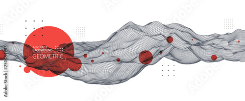 Abstract background with waves. 3D surface.