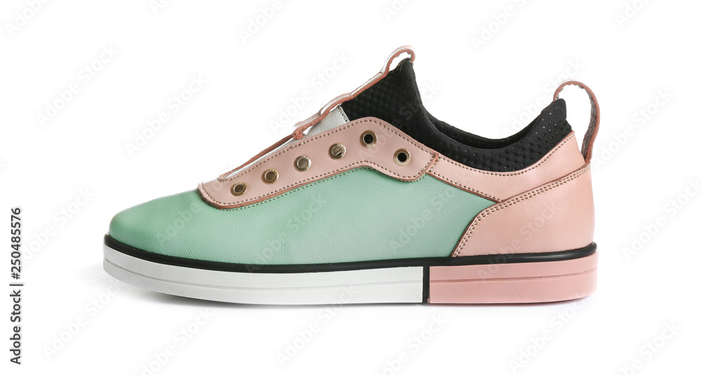 New stylish modern shoe on white background New stylish modern shoe on white background