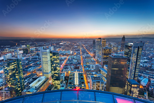 Frankfurt am Main, Germany. Aerial cityscape image of Frankfurt am Main skyline during beautiful sunset.