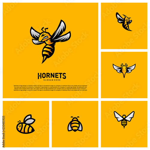 Set of Bee logo design vector. Hornets logo template. Icon symbol