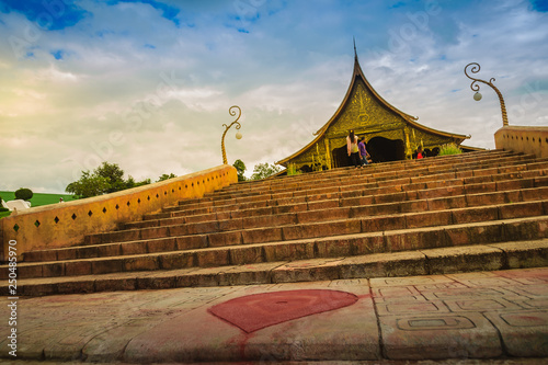 Beautiful landscape and architecture at Wat Sirindhorn Wararam Phu Prao, public temple in Ubon Ratchathani, Thailand, nearby Chong Mek border. photo