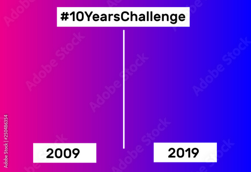 Template with hashtag 10 years challenge concept flat vector illustration.Lifestyle before and after ten years - Vector  photo