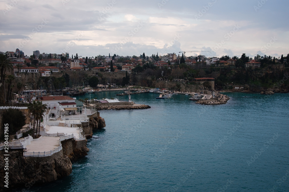 The old harbour and old town in the city of Antalya, mediterranean sea