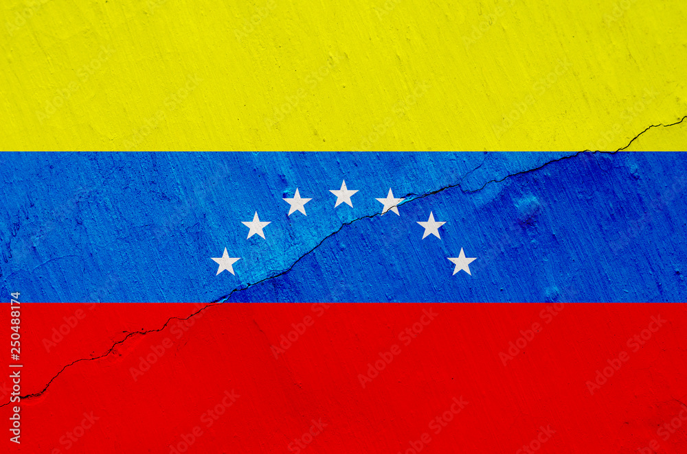 Venezuela flag on the background texture shabby paint with a crack on the whole frame