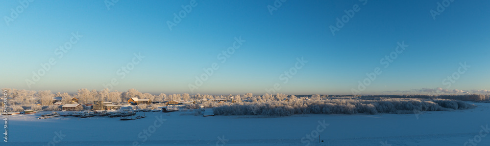 Winter panorama of small village