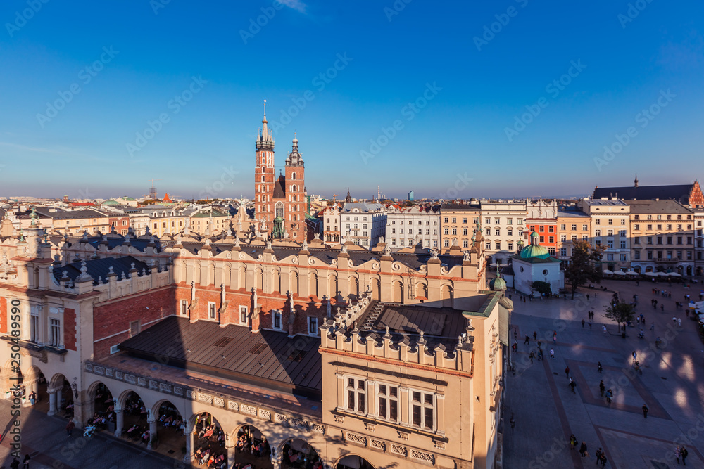 View from Town Hall tower on St. Mary's Basilica and Cloth Hall