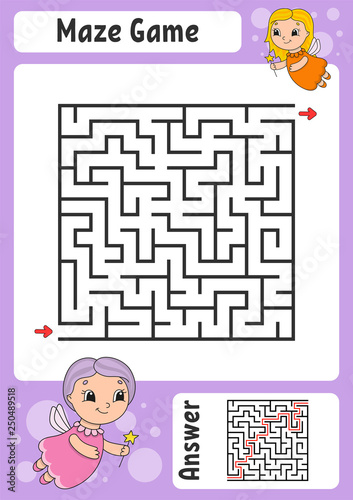 Maze. Game for kids. Funny labyrinth. Education developing worksheet. Activity page. Puzzle for children. Cute cartoon style. Riddle for preschool. Logical conundrum. Color vector illustration.