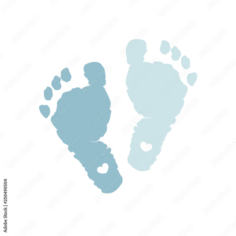 Baby foot prints. Baby boy. Blue colored. Baby boy foot print with