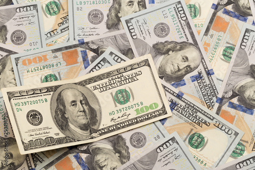 Stack of one hundred dollar bills close-up. - Image.