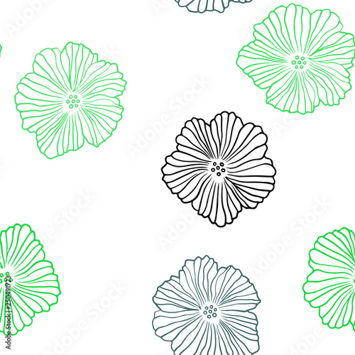 Light Blue, Green vector seamless doodle background with flowers.