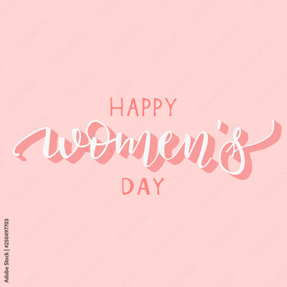 Womens Day text design. Womens Day greeting card in pink colors. Template for a poster, cards, banner. Vector illustration.