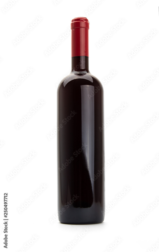 Dark wine bottle with red cap isolated on white background Dark wine bottle with red cap isolated on white background