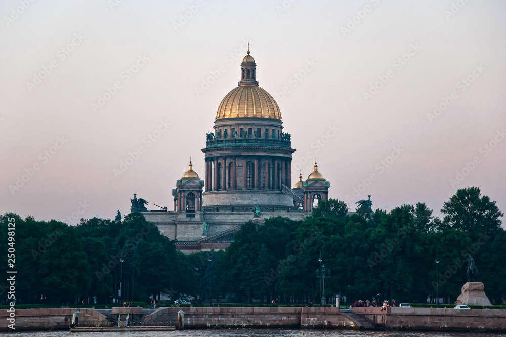 St. Isaac's Cathedral in St. Petersburg, Russia. View from the opposite bank of the Neva River