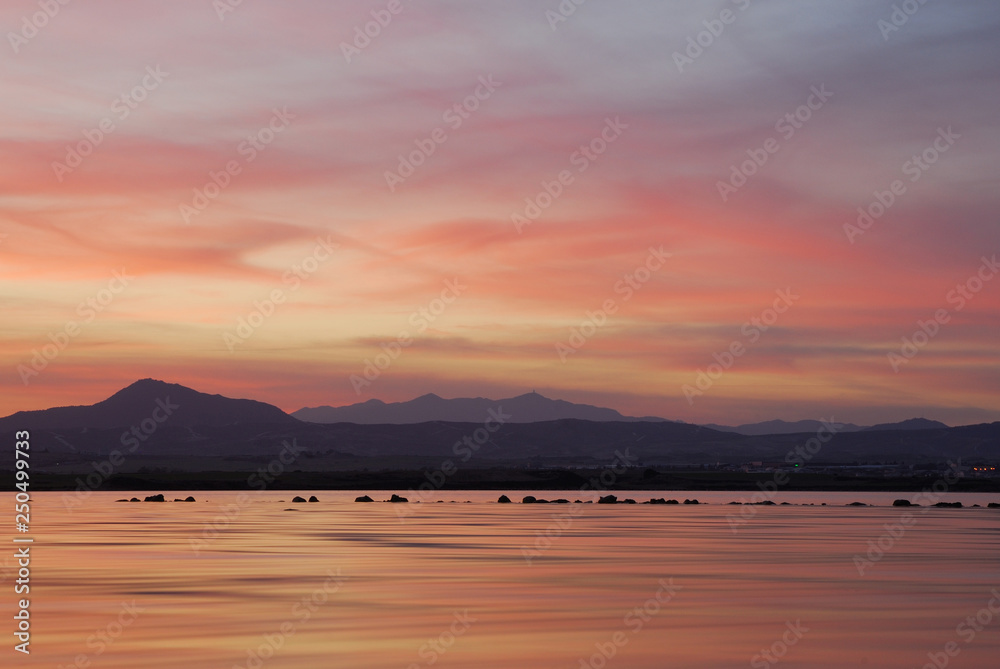 Sunset on Larnaka Salt Lake. Located at Larnaca, Cyprus.