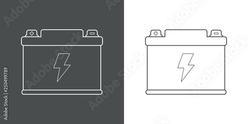 Icono plano lineal batería eléctrica de coche en gris y blanco