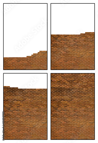 FOUR PICTURE SEQUENCE OF BRICK WALL BEING BUILT